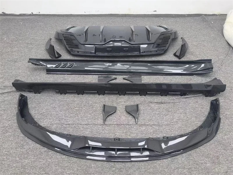 PK Style Carbon Fiber Front Lip Rear Diffuser Side Skirt Mirror Cover Body Kit for the  Taycan